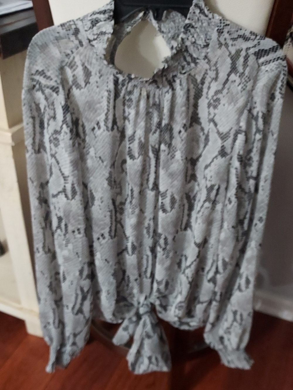 Express Gray Snake-Print Tie-Front Blouse